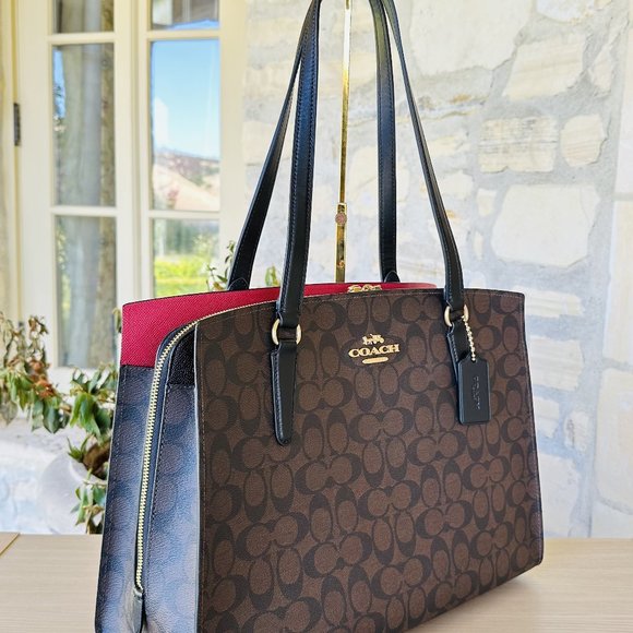 COACH Tatum Carryall Tote/ Zip Wallet Signature Canvas & Leather Brown Black NWT - Picture 2 of 14